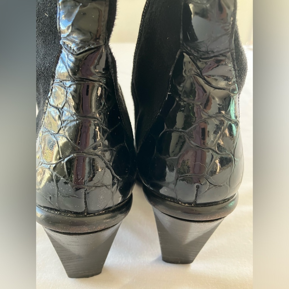 Donald J Pliner Shoe Boot Heel Stiletto Mid Calf Mottled Black Suede Black Sz 10 - Picture 8 of 17